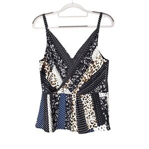 Cabi Top 6 Florence Patchwork Leopard Polka Dot V Wrap‎ Neck Boho retro Edgy
